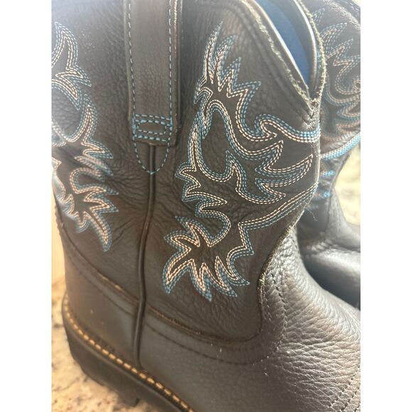 Ariat Fatbaby Black Blue Western Cowboy Boots Size 9.5 Mid Calf Embroidered - Picture 3 of 12